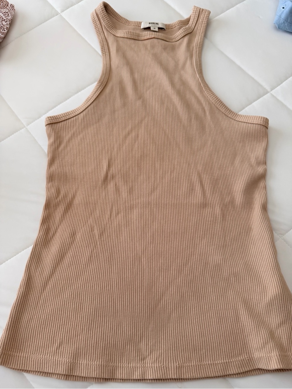 Agolde Ribbed High-Neck Tank Top - Tan medium